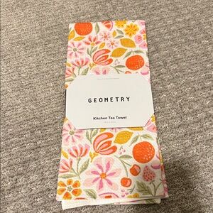 Geometry Floral Kitchen Tea Towel - Pink, Orange, Green